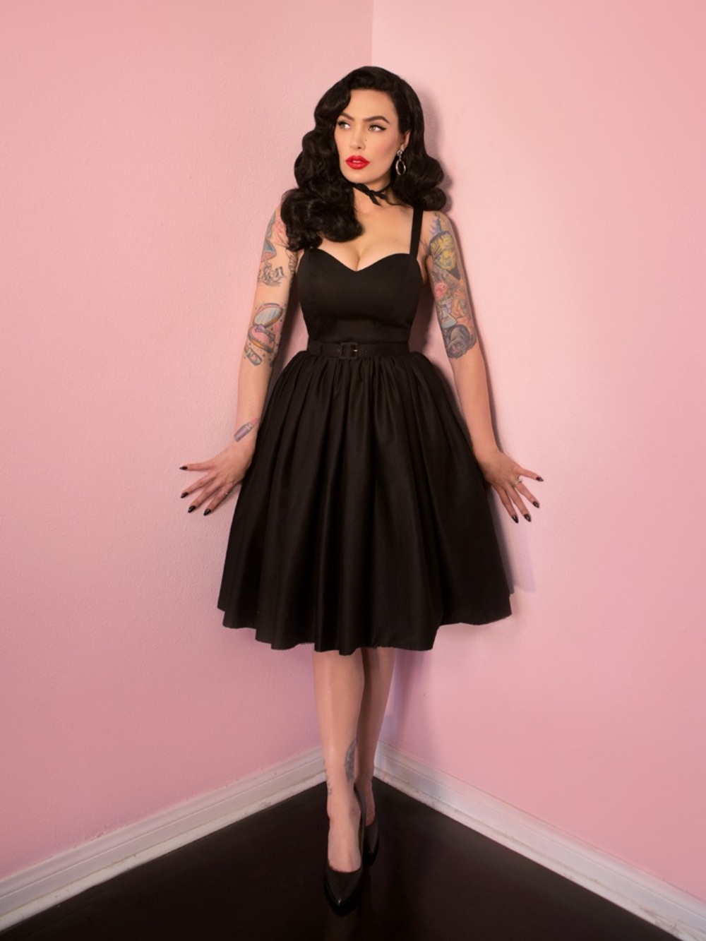 Vixen by Micheline Pitt Black Sweetheart Fit-and-Flare Midi Dress